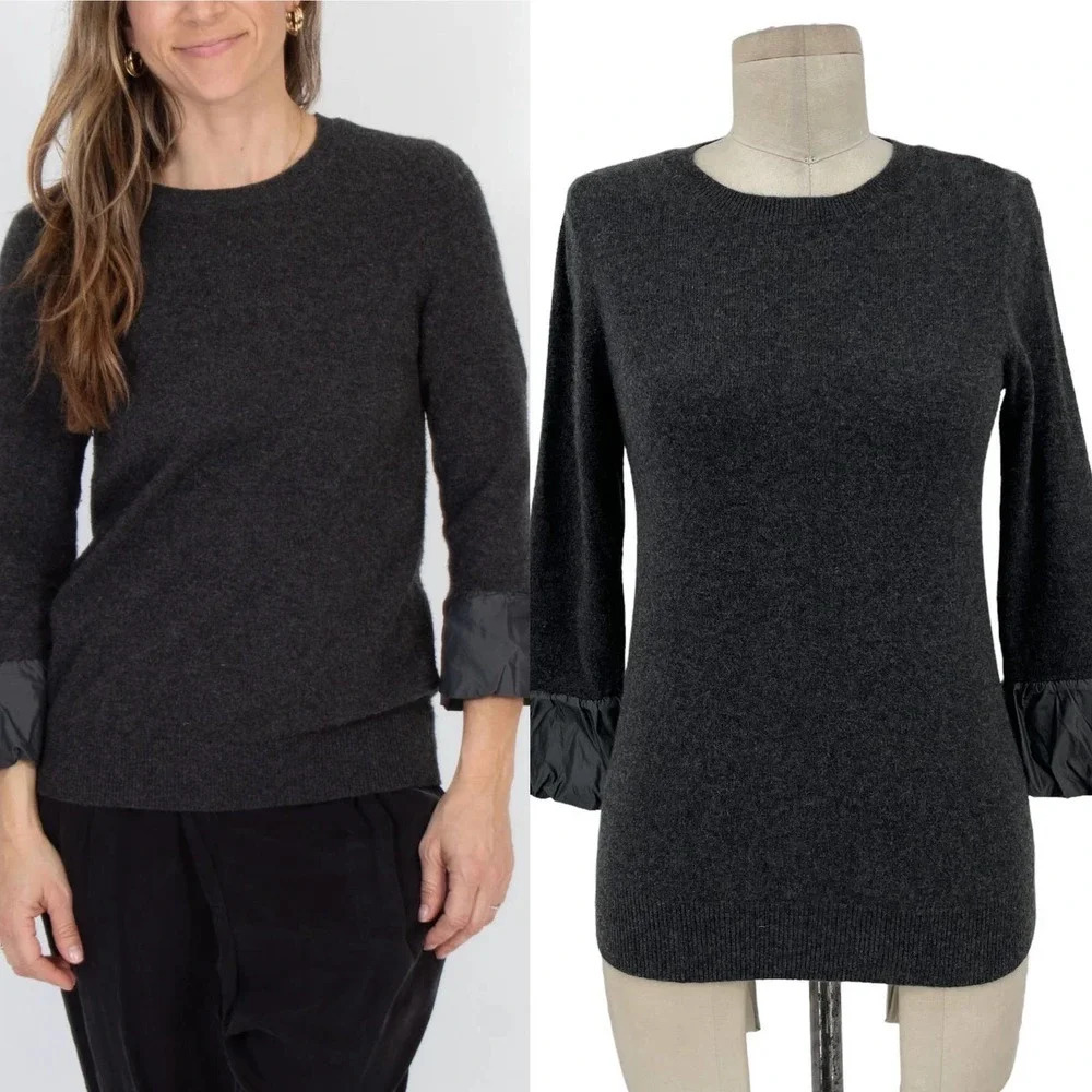 Vince Cashmere Crew Neck Cuff Sleeve Sweater Charcoal Gray Size XS